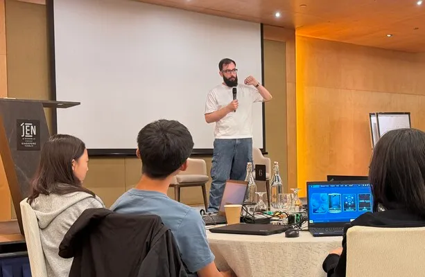Vincent Koc speaking to students at the bootcamp