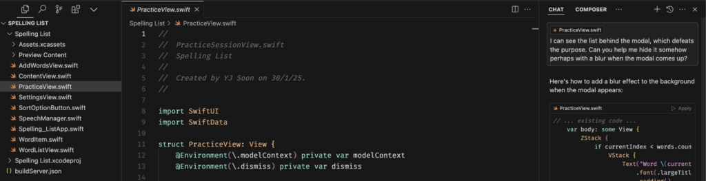 Screenshot from Cursor (AI coding tool)