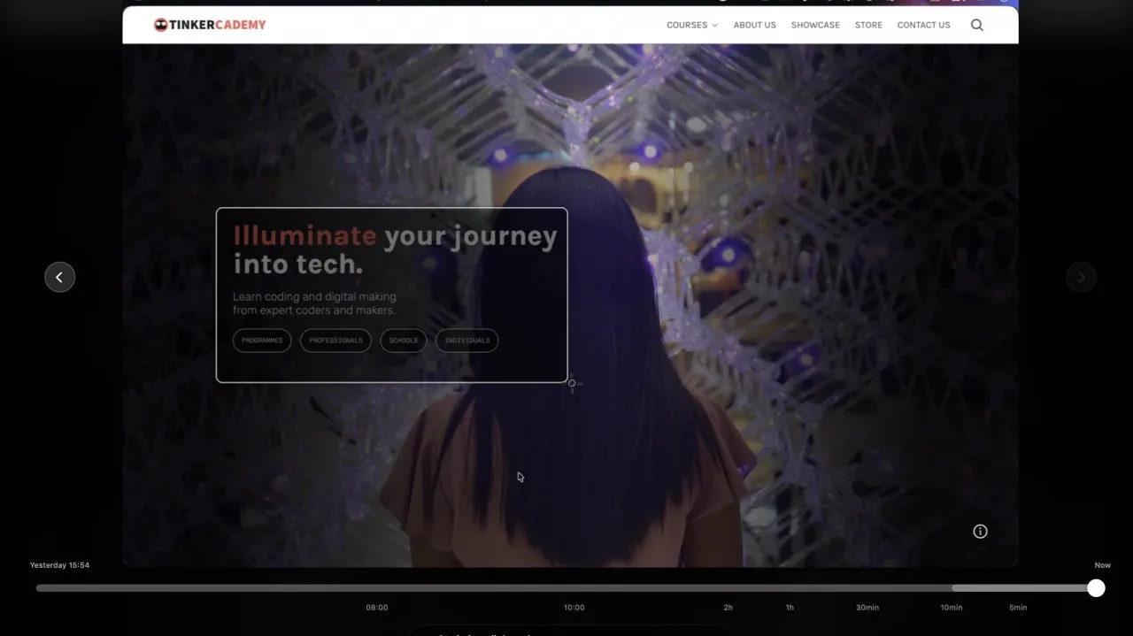 JustNow screenshot showing the timeline scrubber
